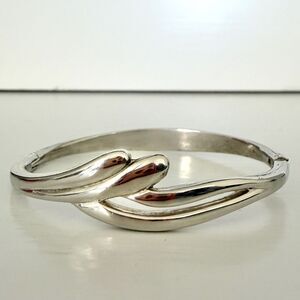 Vintage Sterling Silver Hinged Bangle Bracelet Modernist